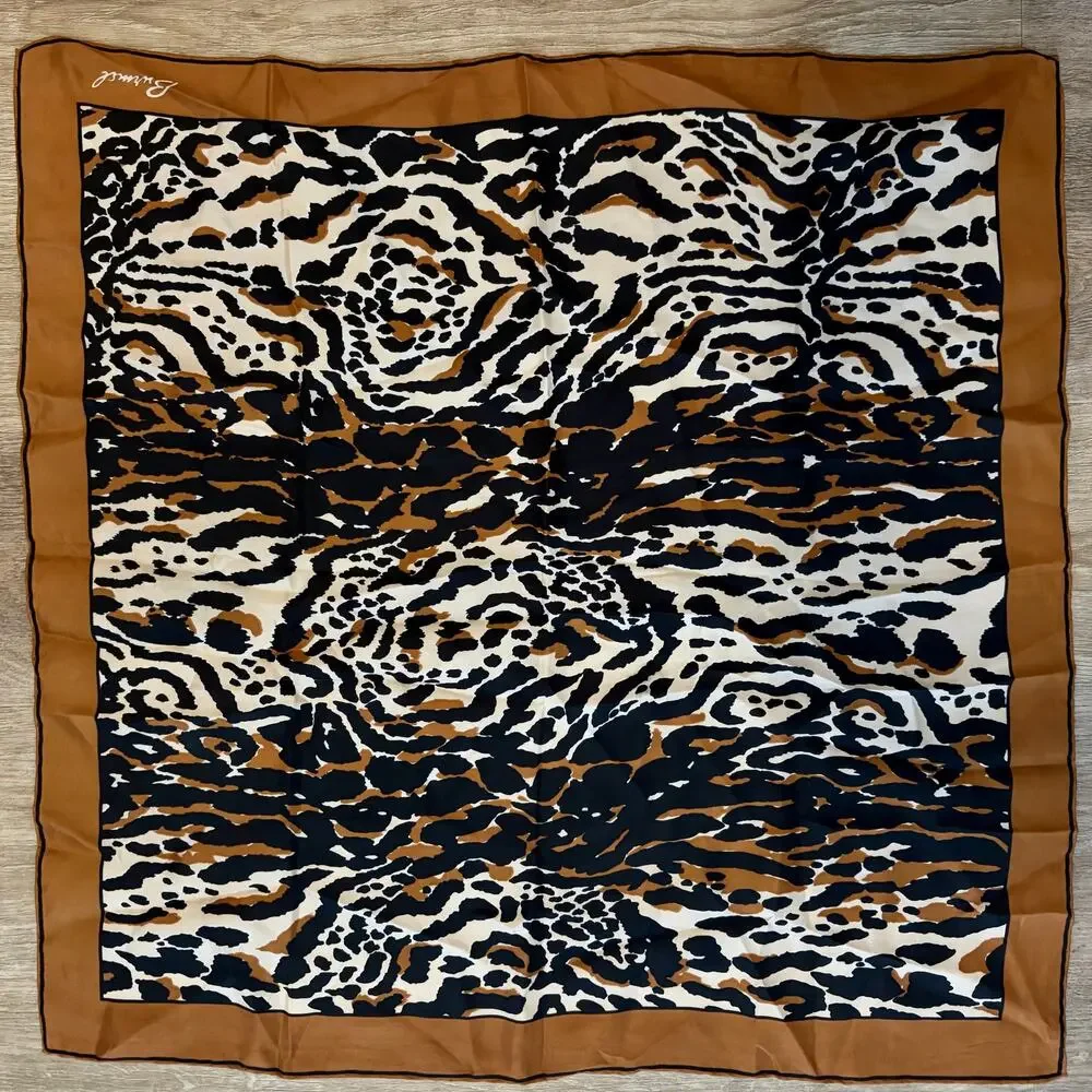 Vintage Burmel Mixed Leopard Stripe Animal Print Silk Scarf Square Retro Glam